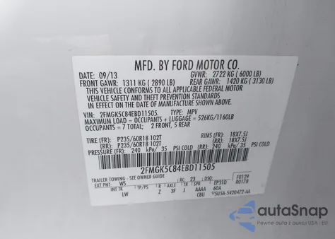 2014 Ford Flex Sel z USA, uszkodzony, nr VIN 2FMGK5C84EBD11505